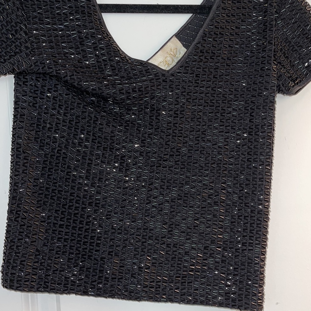 Cache Black Sequined Small Blouse Nwot Short Slee… - image 2
